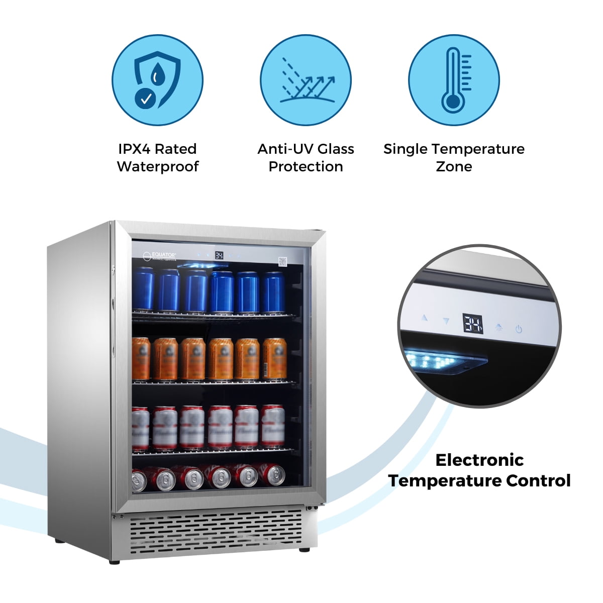 Equator 4.6cf Beverage cooler Refrigerator IPX4 Built in / FS Indoor / Outdoor 110 cans 6 Bottles