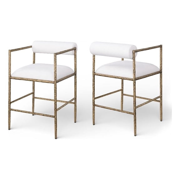 Meridian Furniture Axis Cream Linen Textured Fabric Counter Stool (Set of 2)