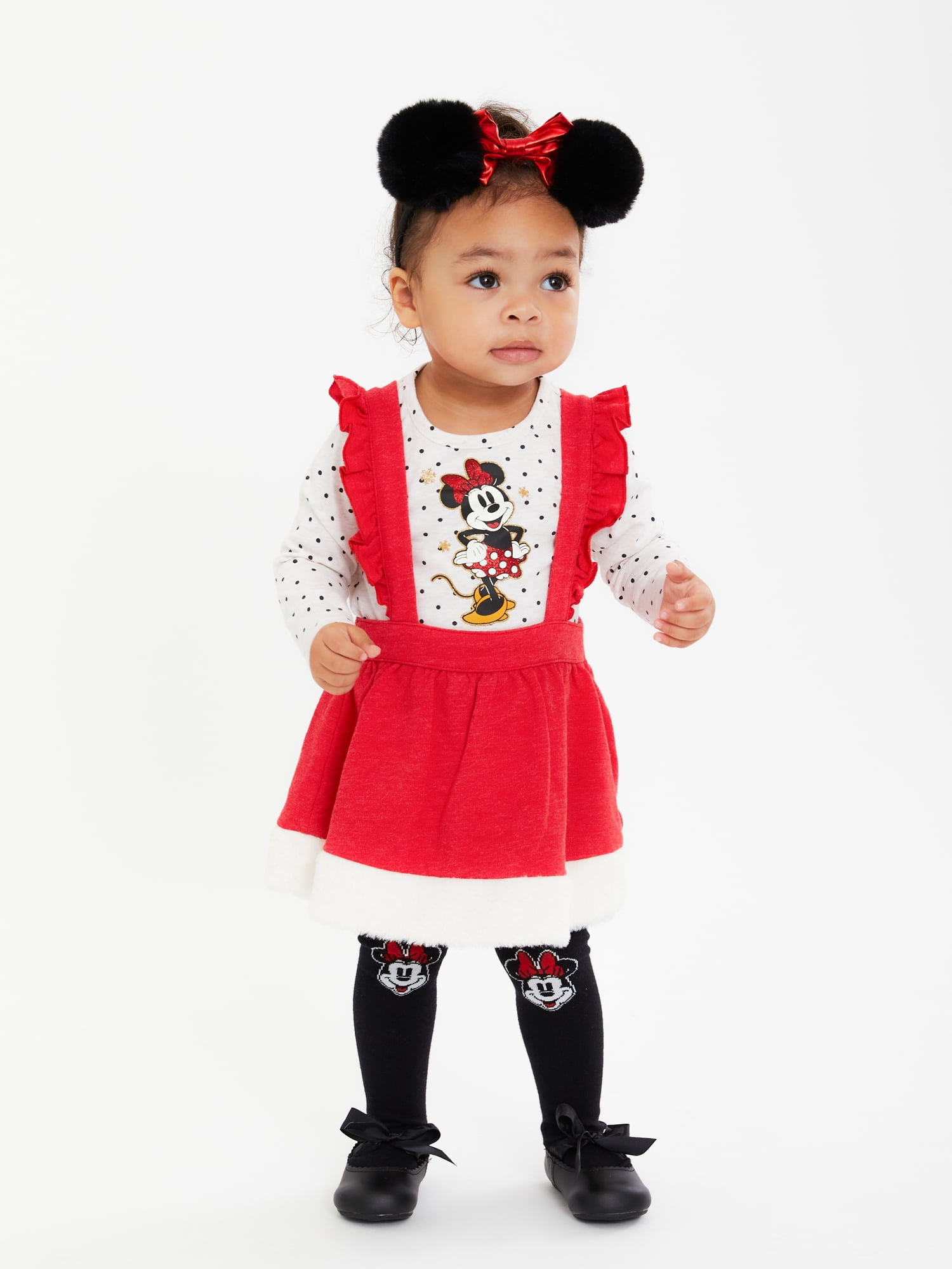 Disney Minnie Mouse Baby Girl Top, Pinafore and Tights Outfit Set, 3-Piece, Sizes 0/3-24 Months
