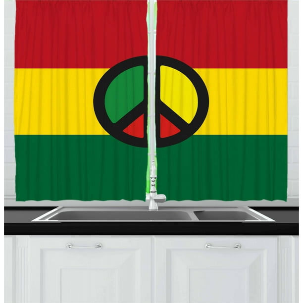 Jamaican Curtains 2 Panels Set, Reggae Culture Peace Symbol Caribbean