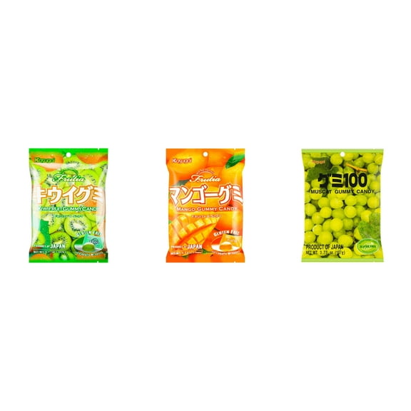 3 Pack Kasugai Gummy Candies, Made in Japan, Gluten Free, Mix 3 Flavor (Kiwi,Mango,Mmuscat) Plus NineChef Brand Long Handle Coffee Spoon