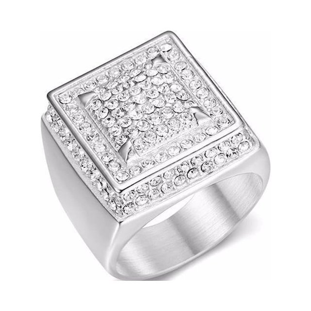Minnieouse Anillo cuadrado de moda, anillos de cristal brillantes, decoración, joyería, vestirse para boda, Bar, fiesta, trabajo diario Ropa, zapatos y accesorios Miscelánea Color Acero talla 7