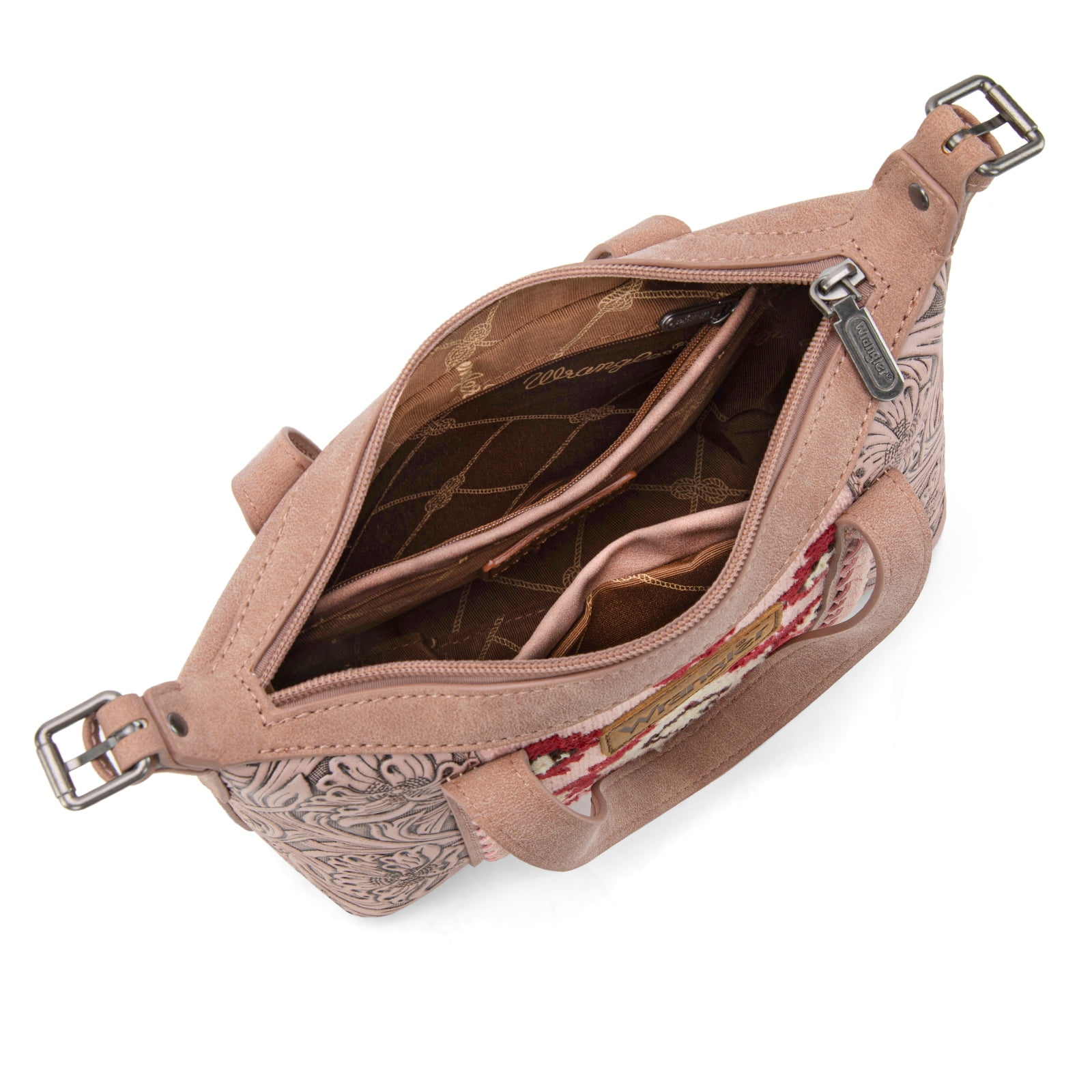 Wrangler Tooled Aztec Small Crossbody Handbag for Women Stylish Handle Bag Designer Top-Handle Crossbody Bags, Dark Pink