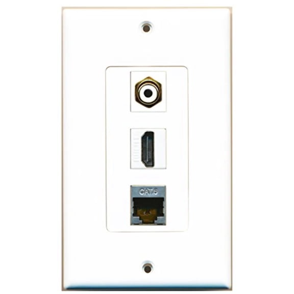 RiteAV - 1 Port HDMI and 1 Port RCA White and 1 Port Shielded Cat6 Ethernet Decorative Wall Plate