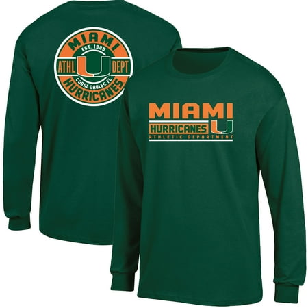 Back Dark T-shirt - Men's Russell Green Miami Hurricanes Back Hit Long Sleeve T-Shirt