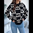 thumbnail image 4 of Suéter de Larga con Cuello Redondo para Mujer, Suéter Holgado de Punto, Tendencia de Otoño e Invierno, Tops Casuales de Moda. Negro L, 4 of 10
