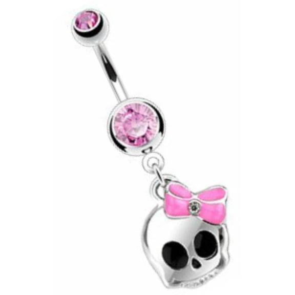 Belly Button Ring Cute Skull Surgical Steel Epoxy Bow 14g 3/8" Ho1000