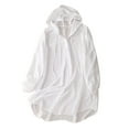 thumbnail image 2 of VKOYWKM Chemises à Boutons pour Femmes, à Capuche, Protection Solaire, Coton Lin, Manches Longues, Vestes à Capuche avec Cordon, 2 of 5