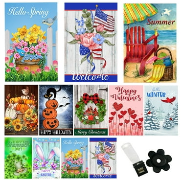 Country Charm Garden Flags (Set of 10) Double Sided 12 x 18 inch Seasonal Outdoor Flags with Wind Clip and Stopper