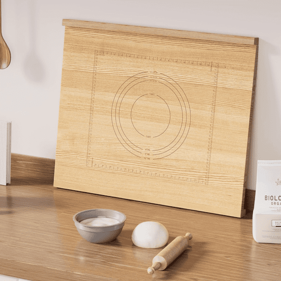 Qunbio Over-The-Counter-Edge Bread Board, 2-in1 Wood Pastry Board with Caving Ruler & Pie Template, Kneading Board