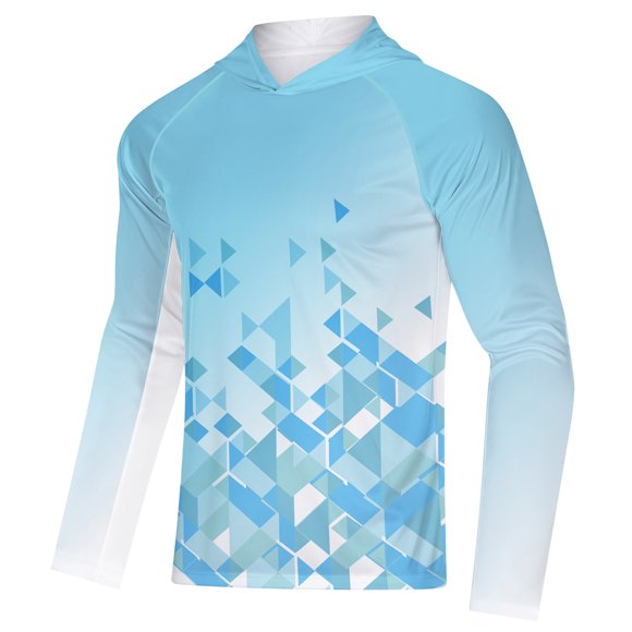 Mens Swim Shirt UPF 50+ Sun Protection Fishing Hoodie Rash Guard Long Sleeve Blue S