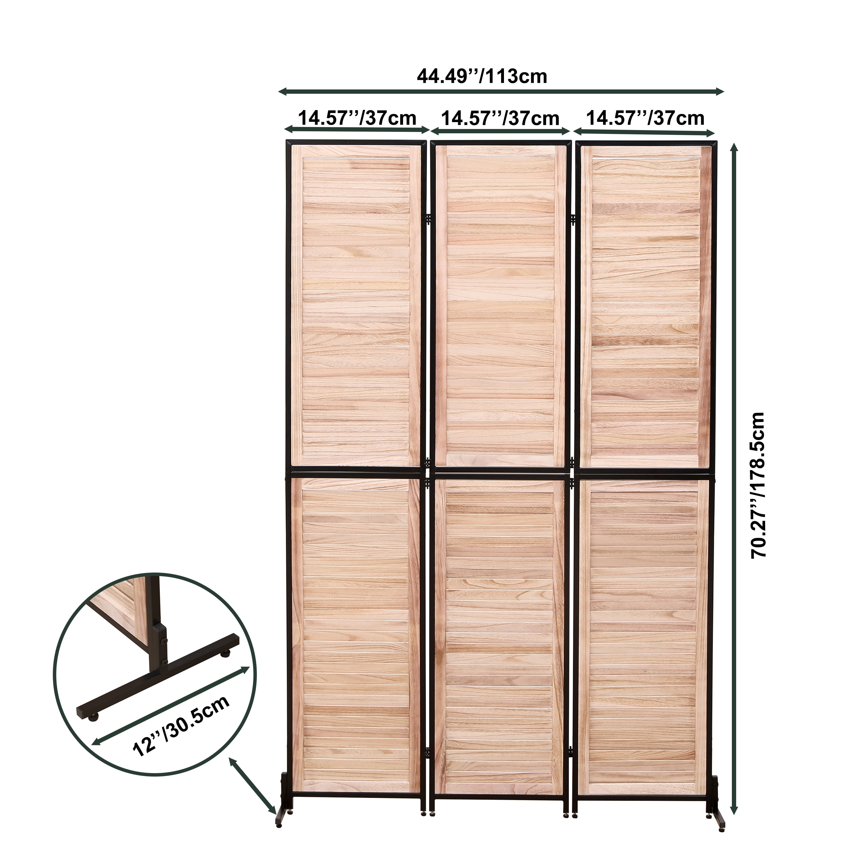 70.87" Natural Wood Room Divider, 3-Panel Folding Privacy Screen with Louver Design for Bedroom & Living Room