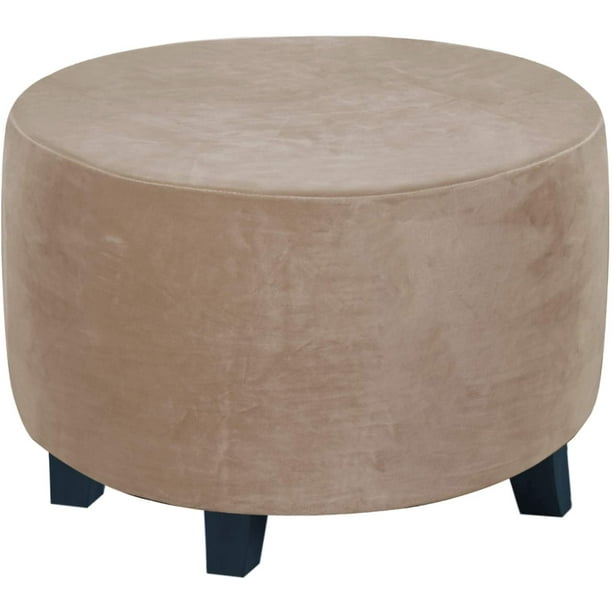 Round Ottoman Slipcover Covers Footstool Protector Storage Stool Stretch With Elastic Bottom Feature Real Velvet Plush Fabric X Large Taupe Com Round Ottoman Slipcover Covers, Large Round Ottoman Slipcover