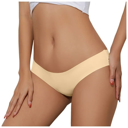 vigerkar Seamless Thongs for Women No Show Thong Panty Workout G-String Thongs Underwear Beige  S