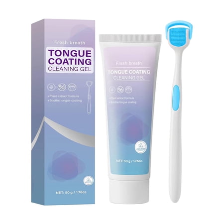 Tongue Scraper Tongue Cleaner Tongue Coating Cleaning Gel Tongue Cleaning Gel Set with Tongue Brush Easy to Use Tongue Scraper & Cleaning Gel Kit Tongue Cleaning Kit(50g/1.76oz)
