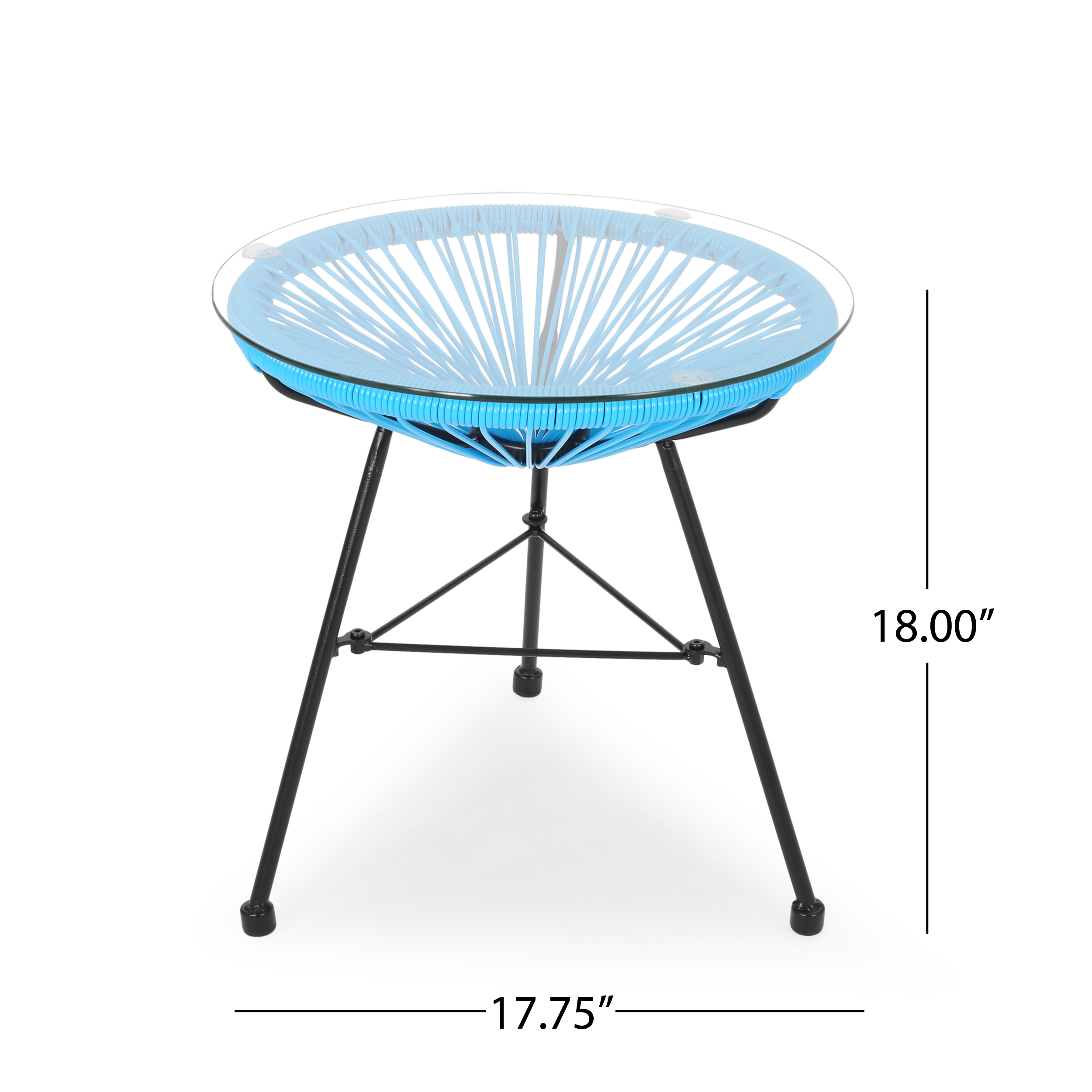 GDF Studio Chrissy Outdoor Modern Faux Rattan Side Table with Tempered Glass Top, Blue and Black - image 5 of 9