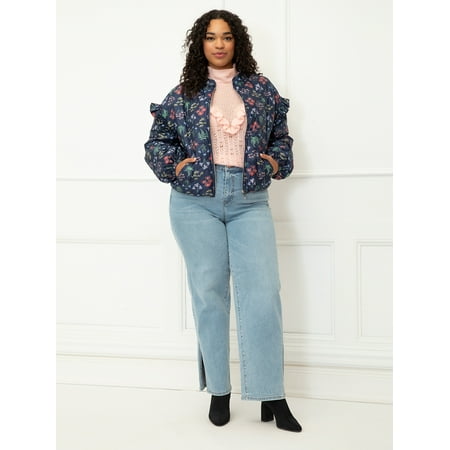 ELOQUII Elements Women's Plus Size Quilted Bomber Jacket