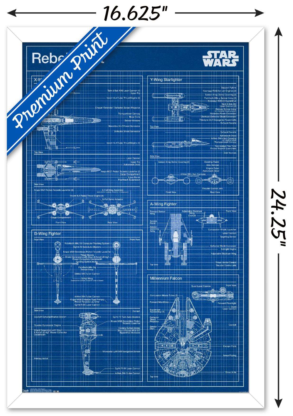 Star Wars: Saga - Rebel Blueprint Wall Poster, 14.725" x 22.375", Framed