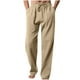 thumbnail image 1 of Ceisia Men's Solid Color Wide Leg Straight Pants with Drawstring Elastic Waist & Pockets Khaki XL Gifts, 1 of 5