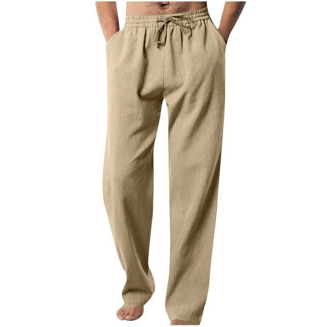 Men's Pants Pantalones Para Hombre Fallow Drawstring Elastic Waist Wide Leg Straight Pants With Pockets