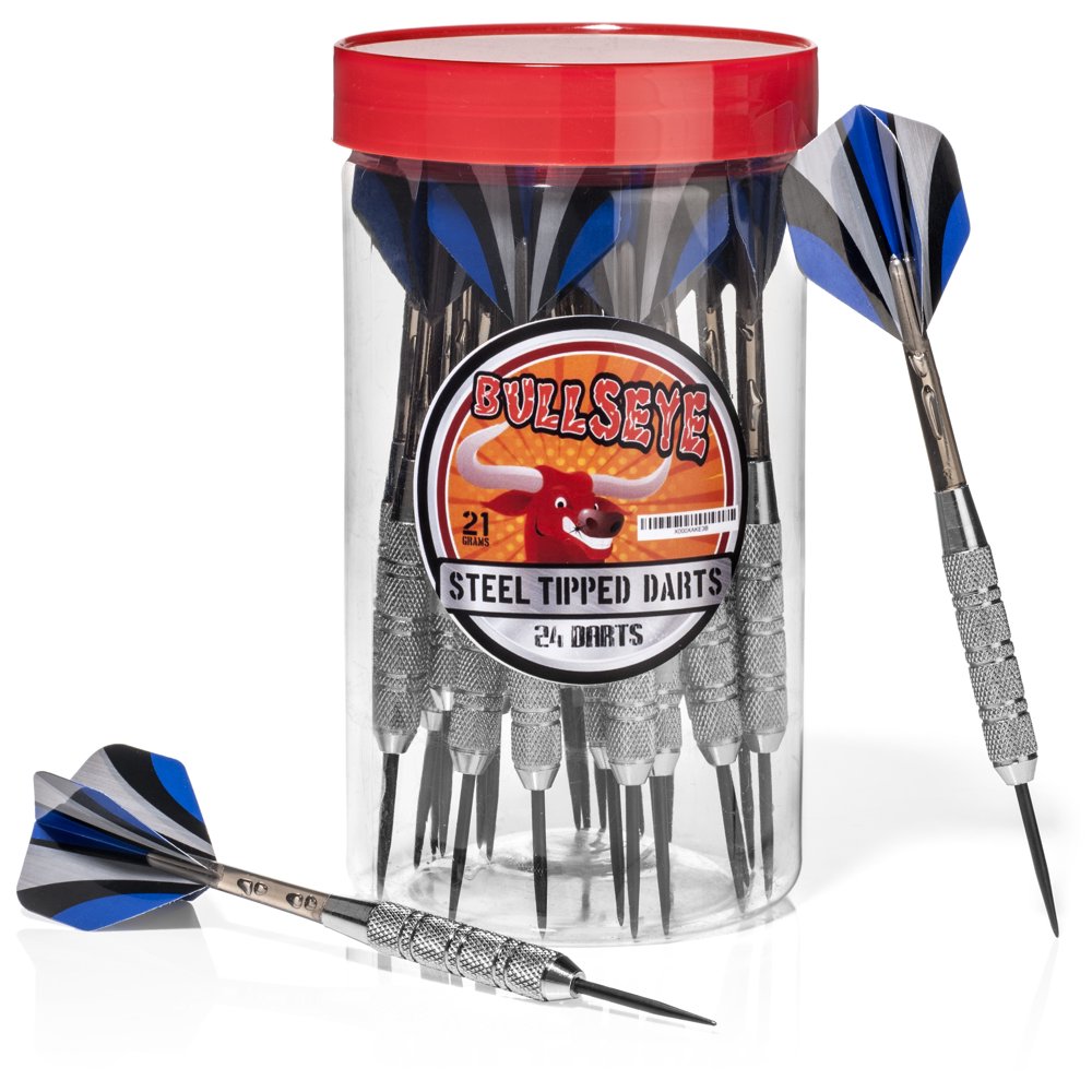 TopRated Steel Tip Darts in a jar with flights, 21 Grams (24 Pack) and