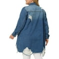 thumbnail image 3 of Agnes Orinda Jean Jacket for Women Plus Size Distressed Long Sleeve Oversized Denim Trucker Jackets Coat 2X Dark Blue, 3 of 7