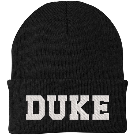 DUKE Embroidered Beanie Hat Knit Cuffed Winter Cap Skull Cap (Black)