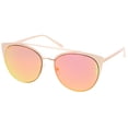 thumbnail image 2 of Women's Oversize Metal Crossbar Mirrored Flat Lens Cat Eye Sunglasses 61mm (Matte Gold / Magenta Mirror), 2 of 4