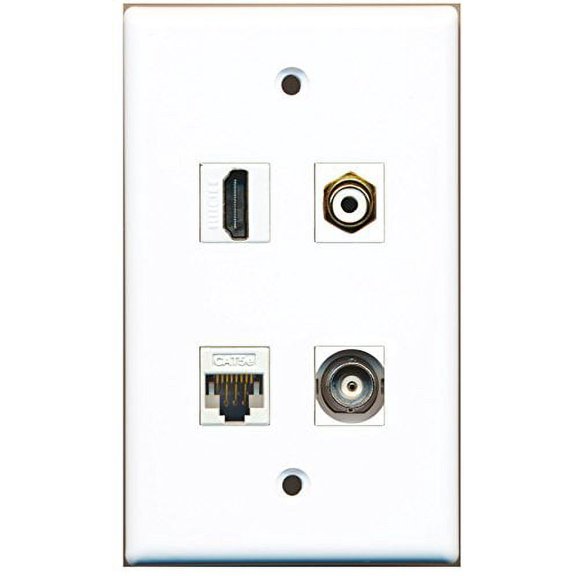 RiteAV - 1 Port HDMI 1 Port RCA White 1 Port BNC 1 Port Cat5e Ethernet White Wall Plate