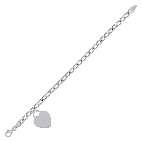 925 Sterling Silver Womens Love Heart Charm Bracelet 7.5 Inch 26.5x19.8mm Wide Charm Bracelet for Women