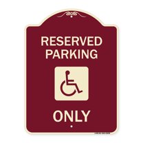 SignMission Designer Series Sign - With NY Compliance Reserved Parking Only (With Access Icon) | Burgundy 18" x 24" Heavy-Gauge Aluminum Architectural Sign | Made in the USA