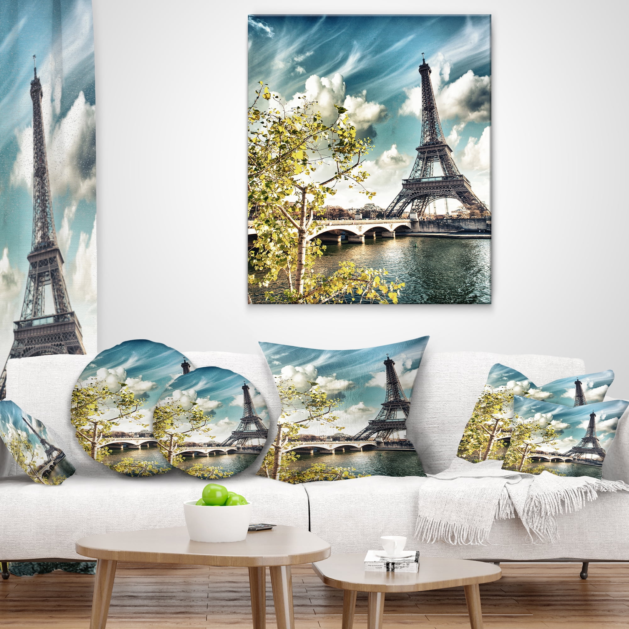 Designart Vegetation Near Paris Eiffel Tower - Landscape Photo Throw Pillow - 16x16