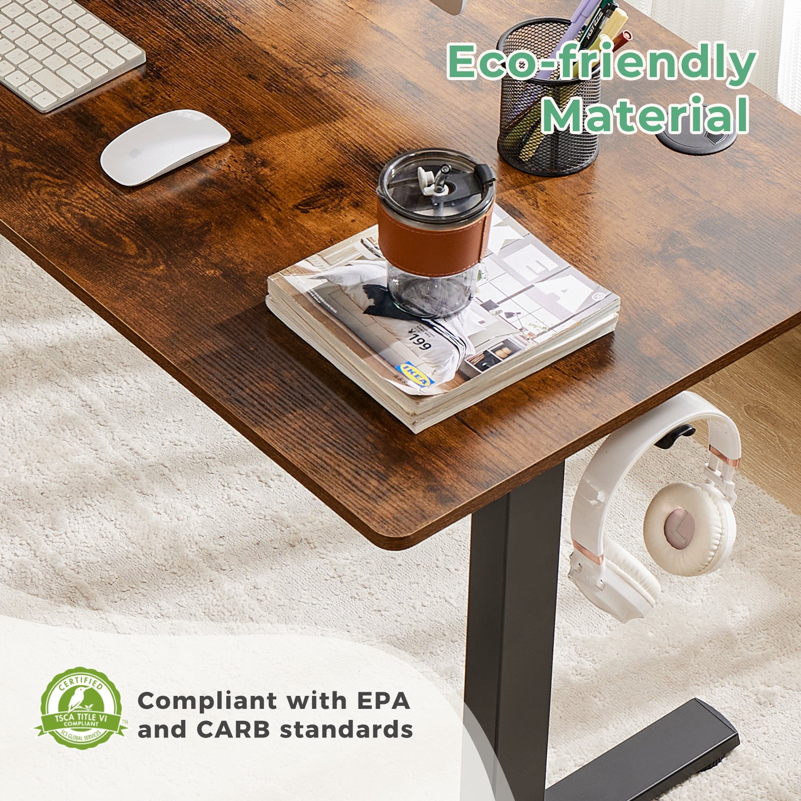 MCQ Electric Adjustable Height Standing Desk with 2 Splice Board for Home, 55 x 24 inch, Brown