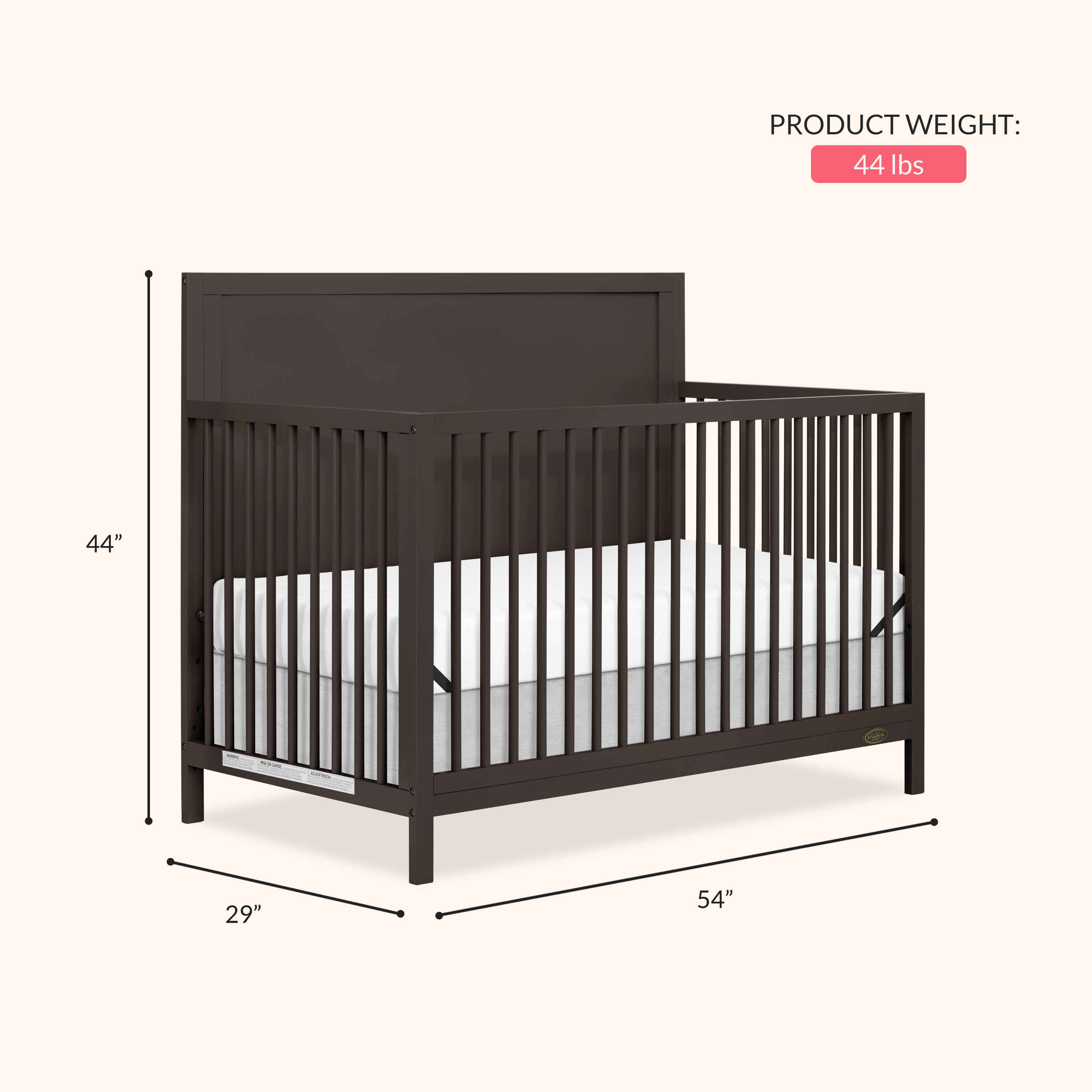 Dream On Me Dillian 5-in-1 Convertible Crib, JPMA & Greenguard Gold Certified, Crafted with New Zealand Pinewood, Chocolate Chip