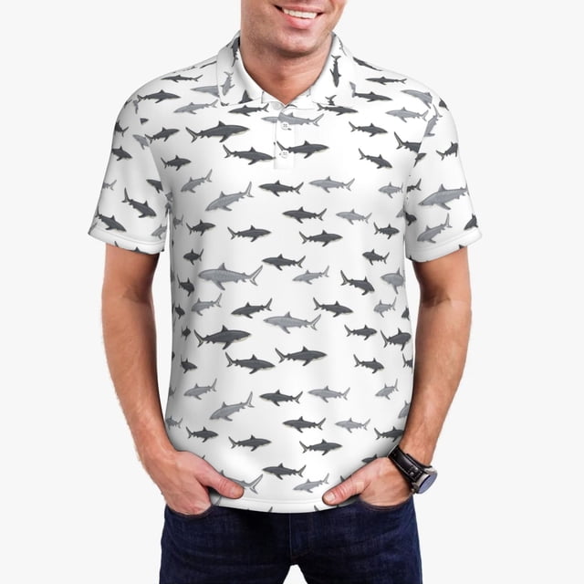Fotbe Cute Shark Camiseta Polo de Golf para Hombre con Estampado – Camisa Deportiva Transpirable con Cuello Abotonado-3X-Large