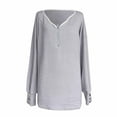 thumbnail image 3 of YWDJ Womens Tops Casual Fashion Women's Solid Patchwork V-Neck Zipper Long Sleeves T-Shirt Blouse Tops Gray XS, 3 of 8