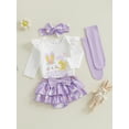 thumbnail image 4 of BemeyourBBs Newborn Baby Girl Easter Outfits Easter Bunny Long Sleeve Romper Rabbit Ruffle Skort Shorts Skirt Headband Socks Set Spring Summer Clothes, 4 of 9