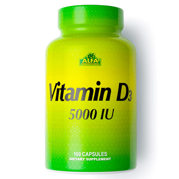 Vitamin D3 5000 IU by Alfa Vitamins - Immune Boost - Healthy Joints & Bones - 100 Capsules