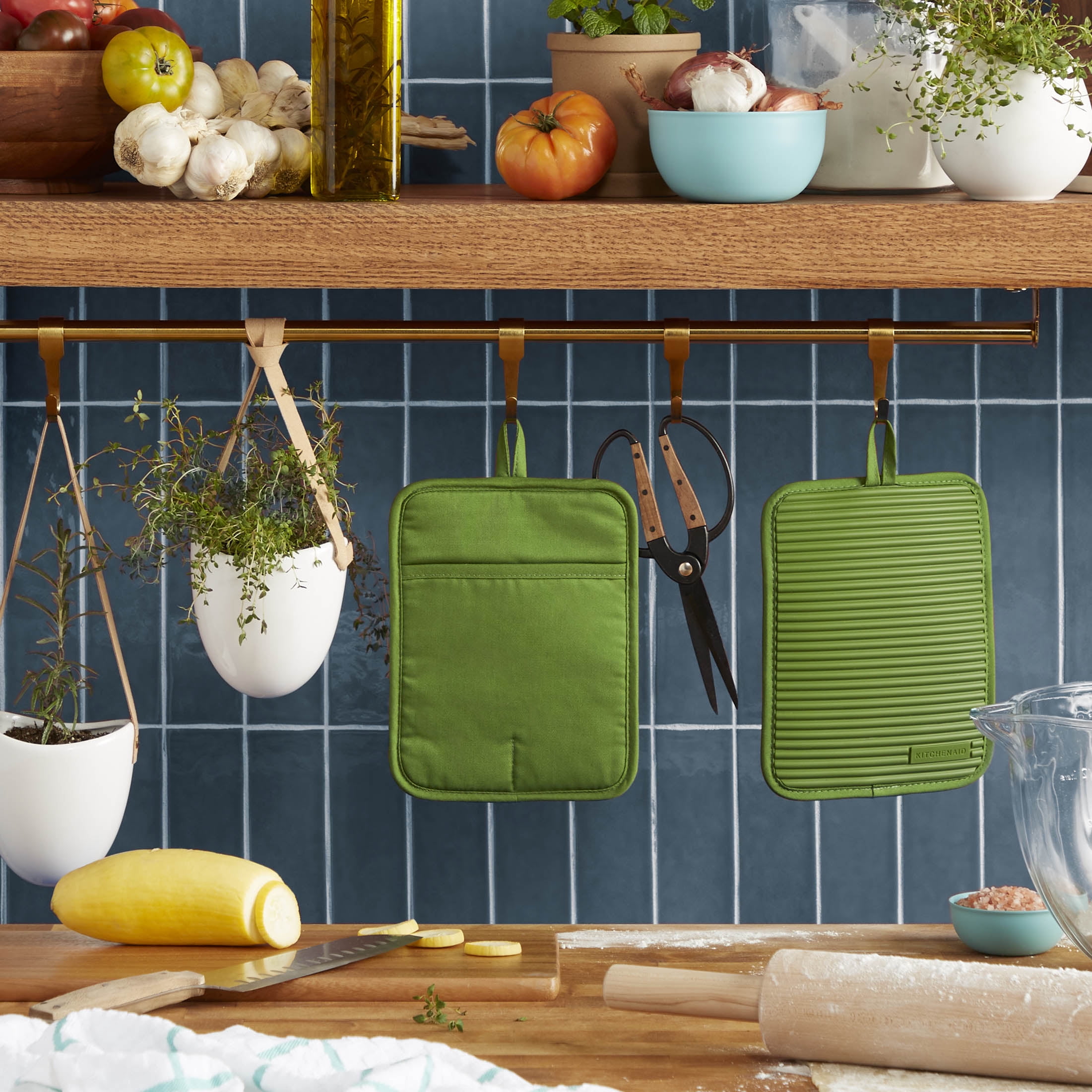KitchenAid Ribbed Soft Silicone Pot Holder 2-Pack Set, Matcha, 7"x9"