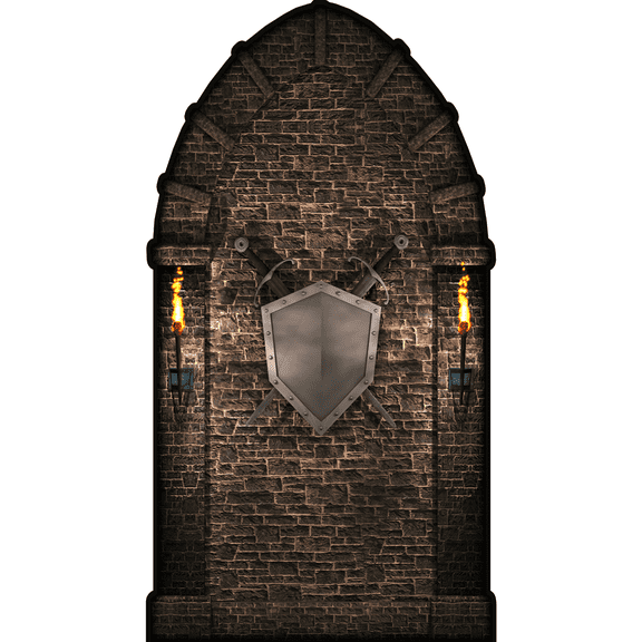 Medieval Brick Stone Wall Arch Sword Shield Torch Prop Cardboard Cutout Standee Standup
