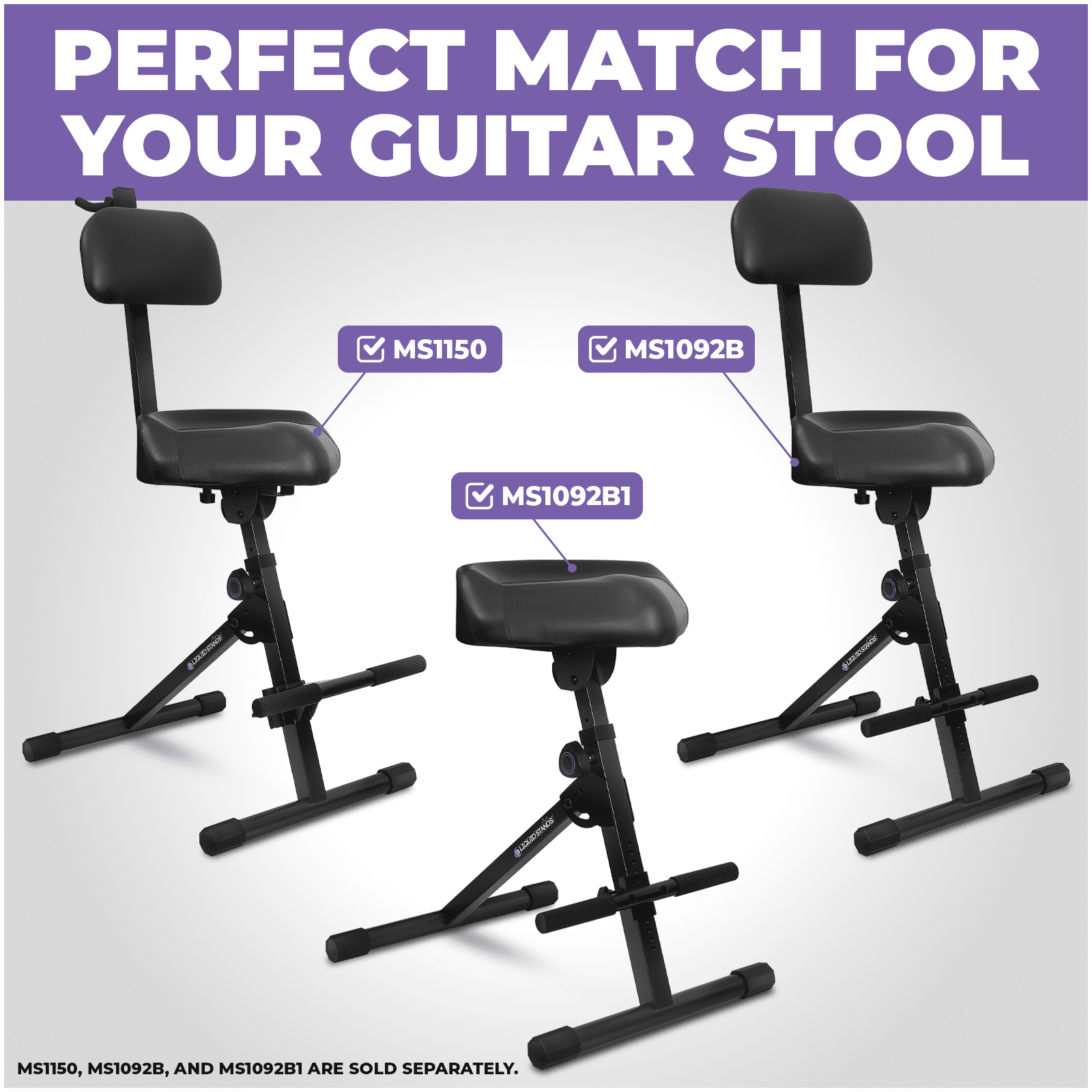 Liquid Stands Adjustable Backrest for LS MS1150 & MS1092B – 1010–1220mm Height/Depth, Spring Knob Adjustment, Built-In Guitar Holder – Compatible Piano Bench Support by Liquid Stands