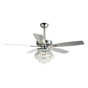 Ceiling Fan with Remote Control 52 Inch Diamond Crystal Chandelier Fan with Light 5 Reversible Blades Ceiling Fan, 3 Bulbs Not Included, Chrome Finish
