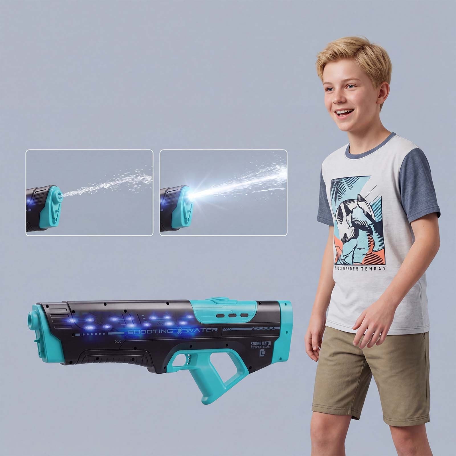 WLAGOOD Automatic LED Water Gun Toy,Leak-Proof Ergonomic Handle Fully Automatic Water Blaster for Pool Beach Backyard Party,Suitable for Over 6 and Adults