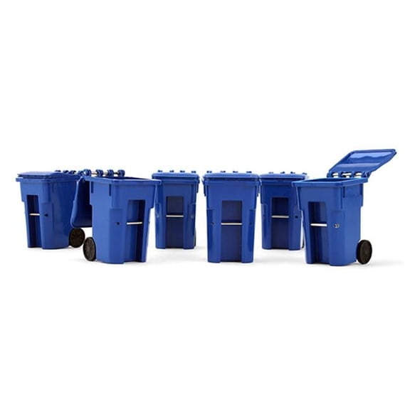 First Gear FIR90-0518 Set of 6 Trash Bins in Blue Sturdy Plastic Opening Lid, 14 Years Above