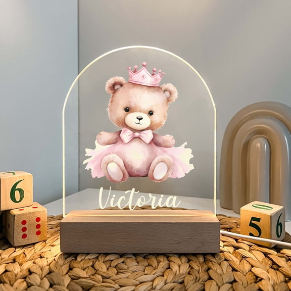Princess Teddy Bear Girls Night Light Night Light For Kids Room, Nursery Night Light, Personalized Night Light, Girls Room Decor, Baby Gift