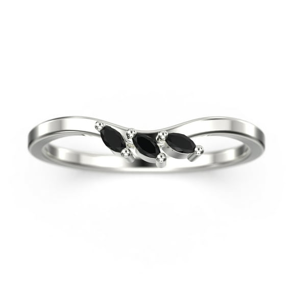 0.12ct black diamond moissanite Ring Three Marquise Stones 10k White Gold Wedding Band