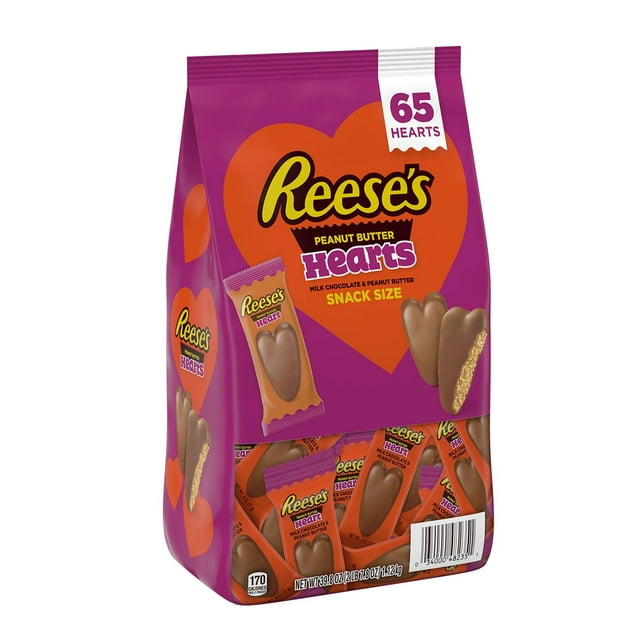 REESE'S Milk Chocolate Peanut Butter Snack Size Hearts, Valentine's Day Candy 65 pcs.