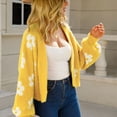 thumbnail image 3 of SWSMCLT Women's V Neck Knit Crop Sweater Bishop Long Sleeve Warm Fashion Cozy Slouchy Short Open Front Cardigan Soft Floral Winter Fluffy Yellow X-Large, 3 of 4
