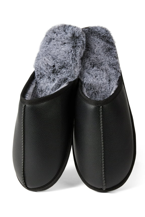 Men's Plush-Lined Vegan Leather Scuff Slipper - Mens - Male (S, Black)