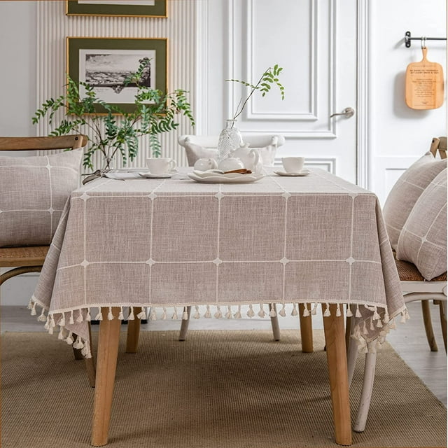 Nvzi Rustic Rectangle Burlap Thick Tablecloth Cotton Linen Table Linens Tablecloths Waterproof Wrinkle Free Table Cover for Kitchen Dinning,55"x55"